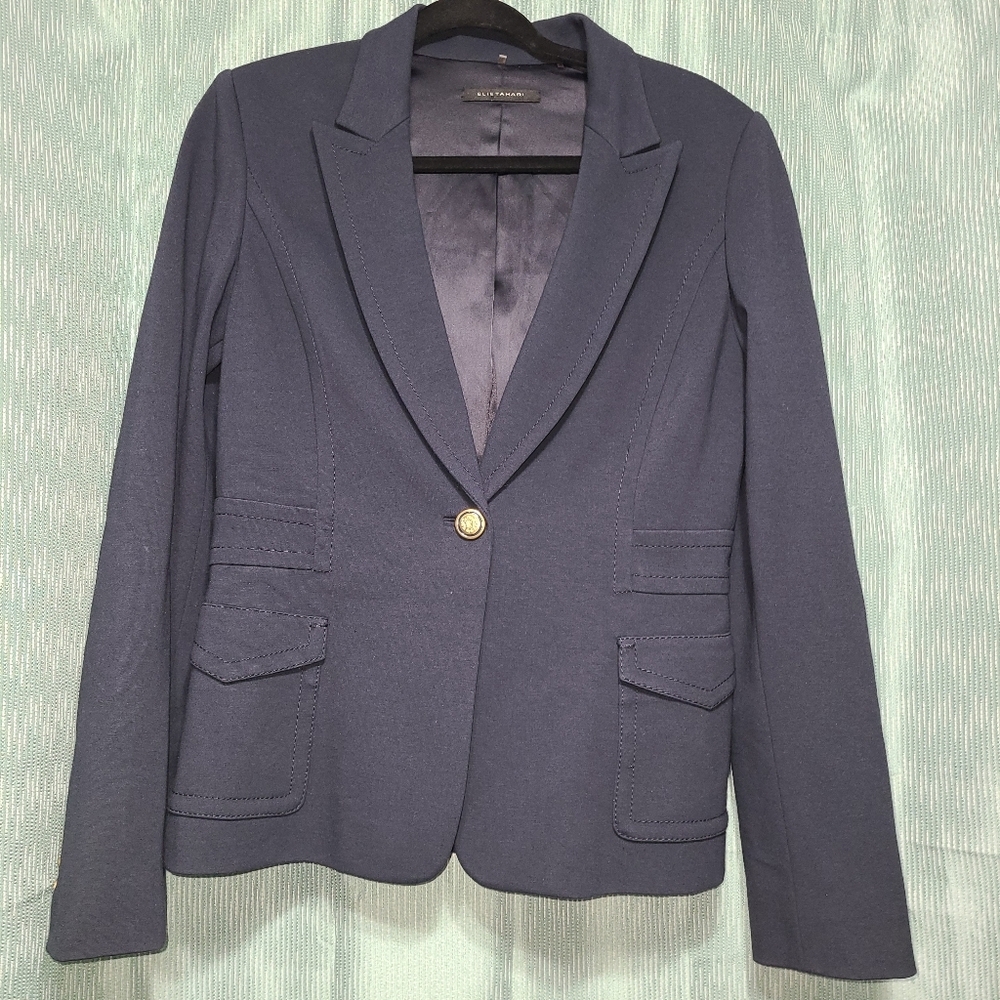 Elie Tahari Blazer Navy one button Beautiful Profesional suit coat jacket 8